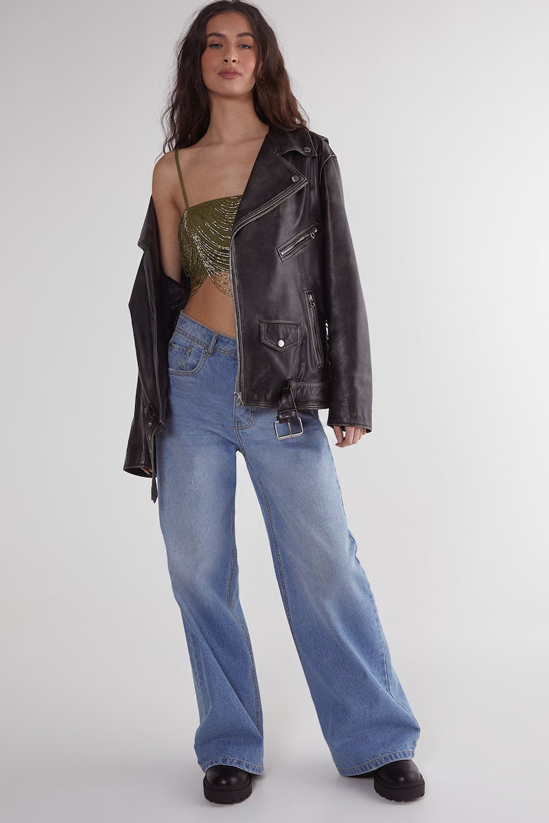 NastyGal Loop Tassel Bralet Olive - CASA