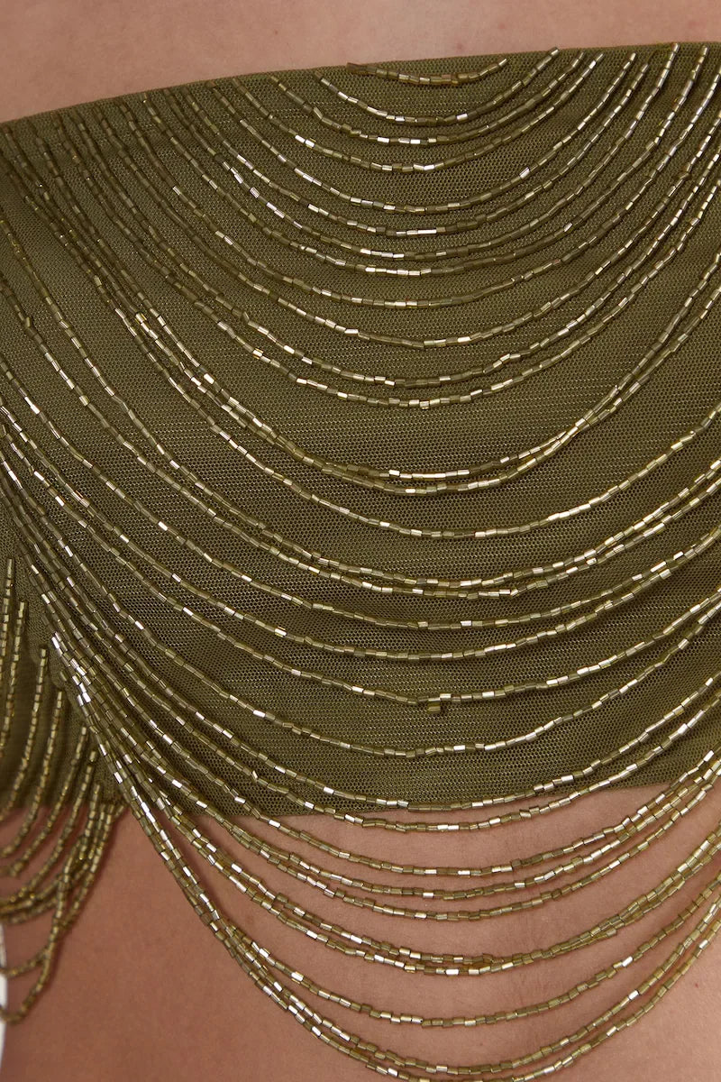 NastyGal Loop Tassel Bralet Olive - CASA