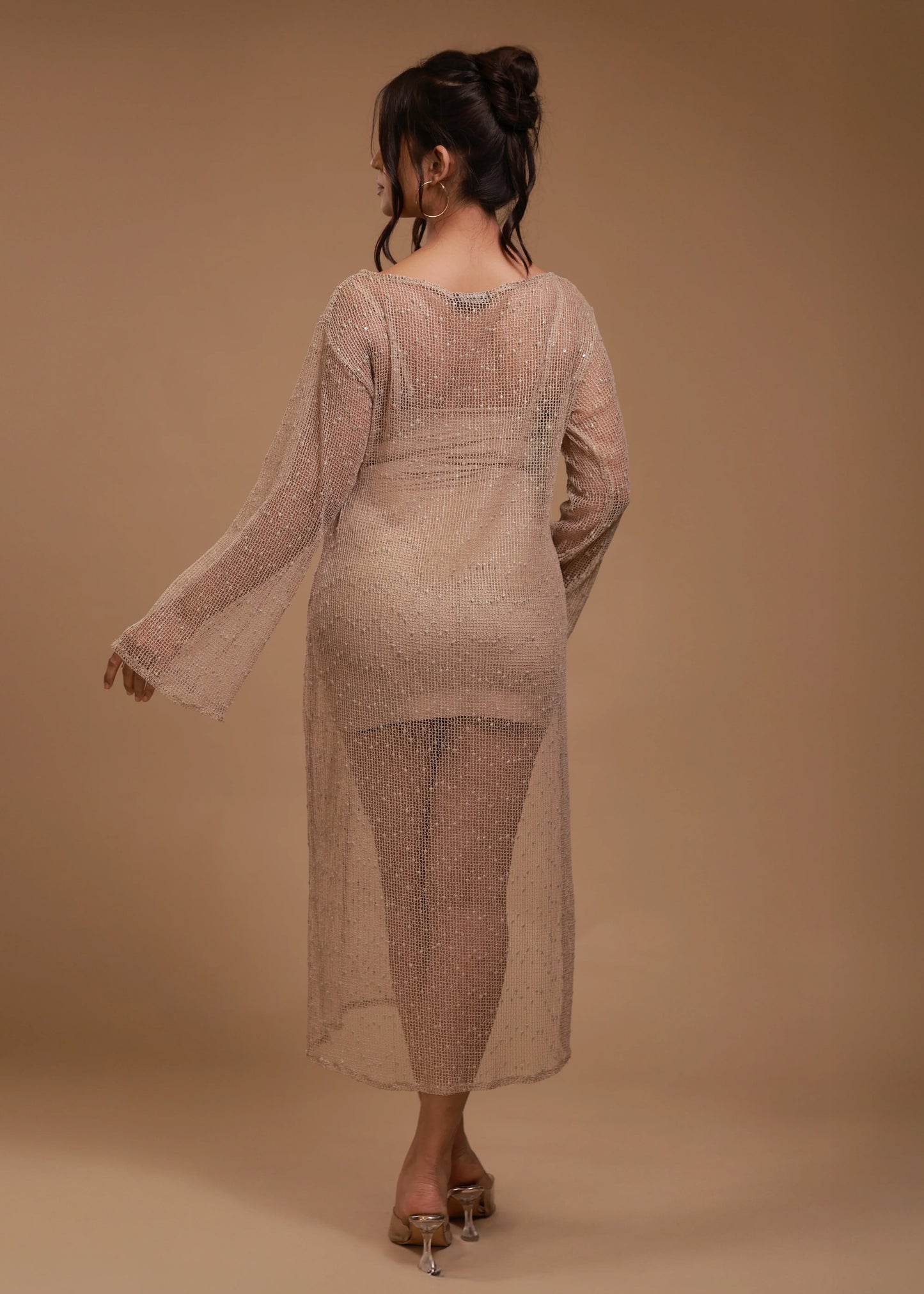 Nude Shimmer Net Long Dress - CASA