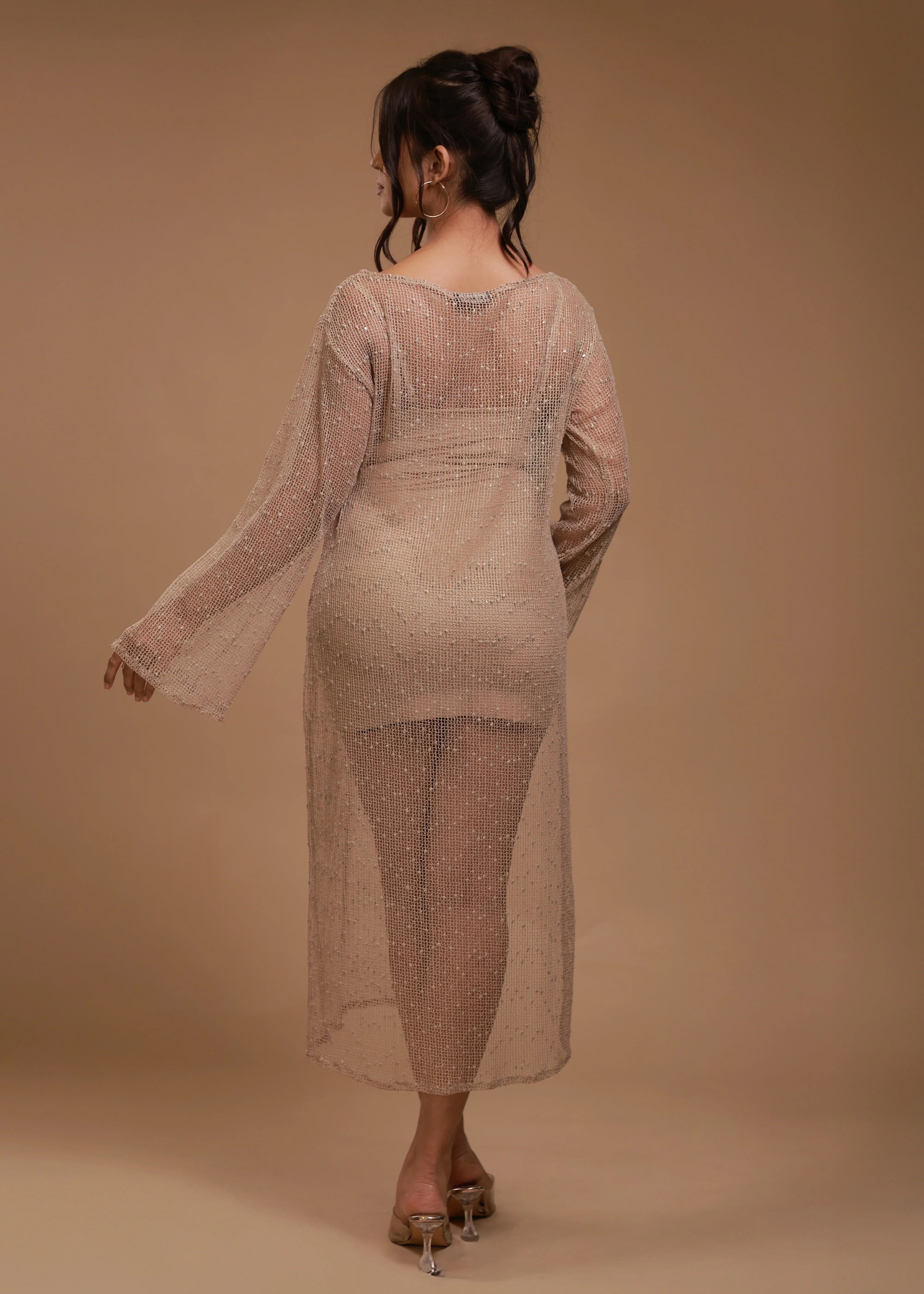 Nude Shimmer Net Long Dress - CASA